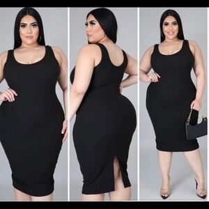 Black Ribbed Sleeveless Tank Stretch Dress